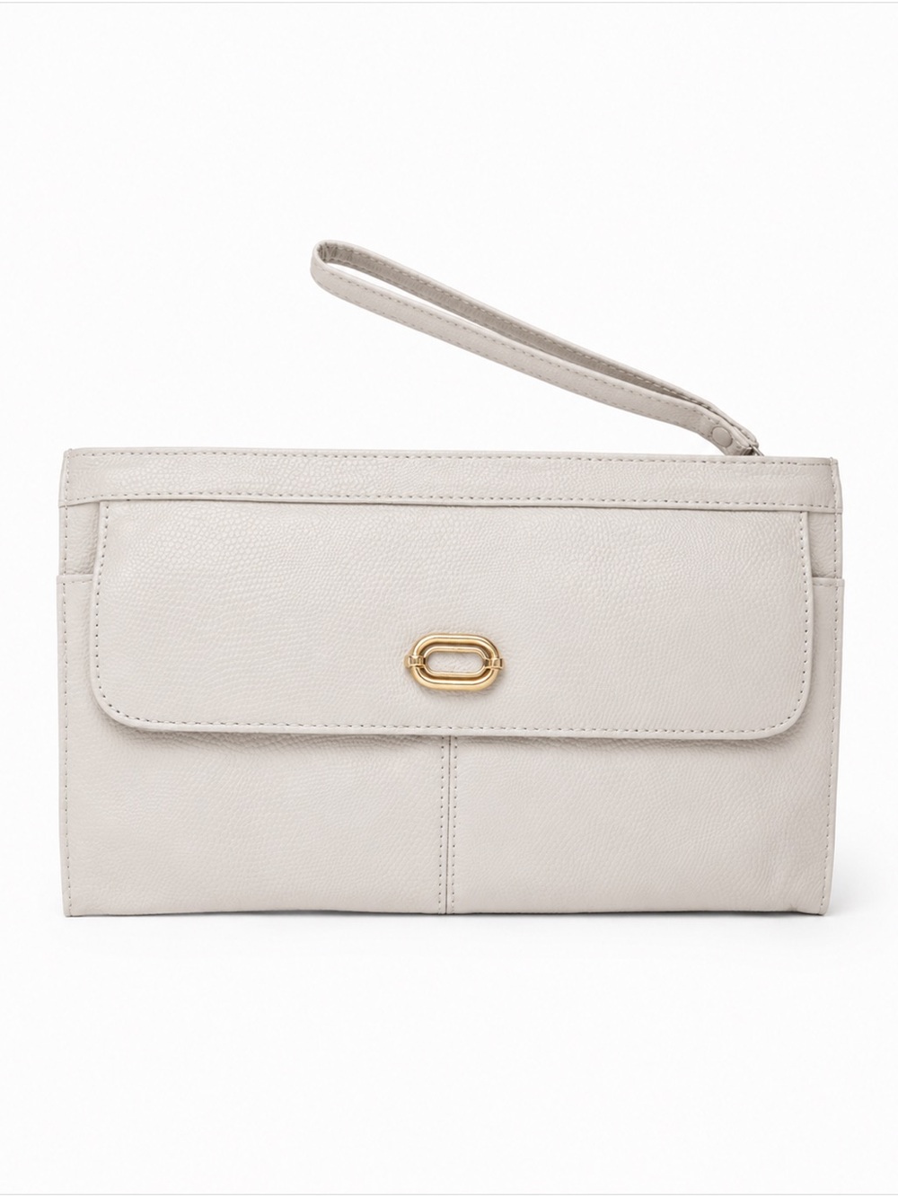 Vintage Sears Leather Wristlet Clutch in Ivory with Gold Accent - Bag with strap